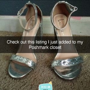 Size 8, silver (Sparkling) chunky Lulu's heels